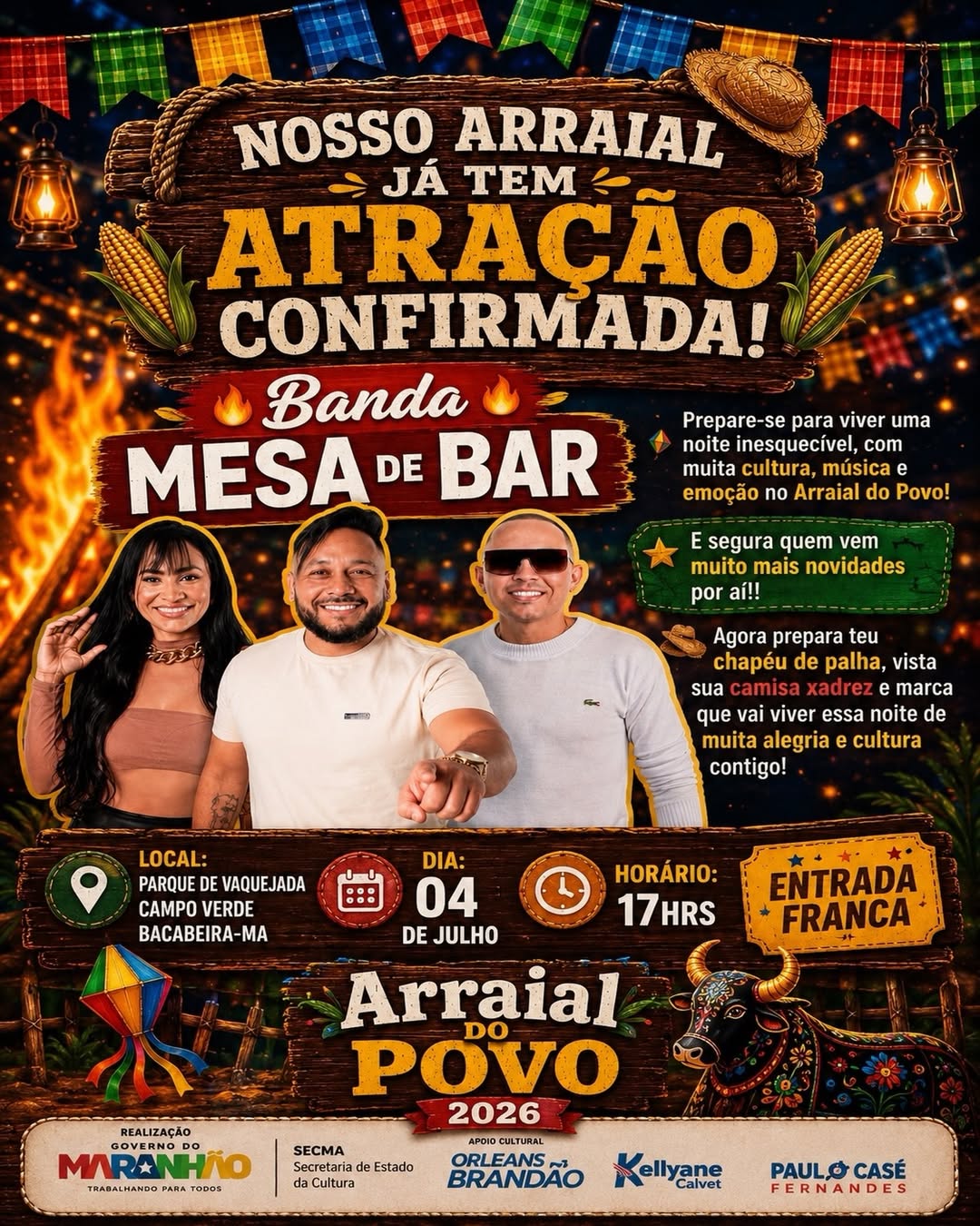 Banda Mesa de Bar é confirmada como atração do Arraial do Povo em Bacabeira