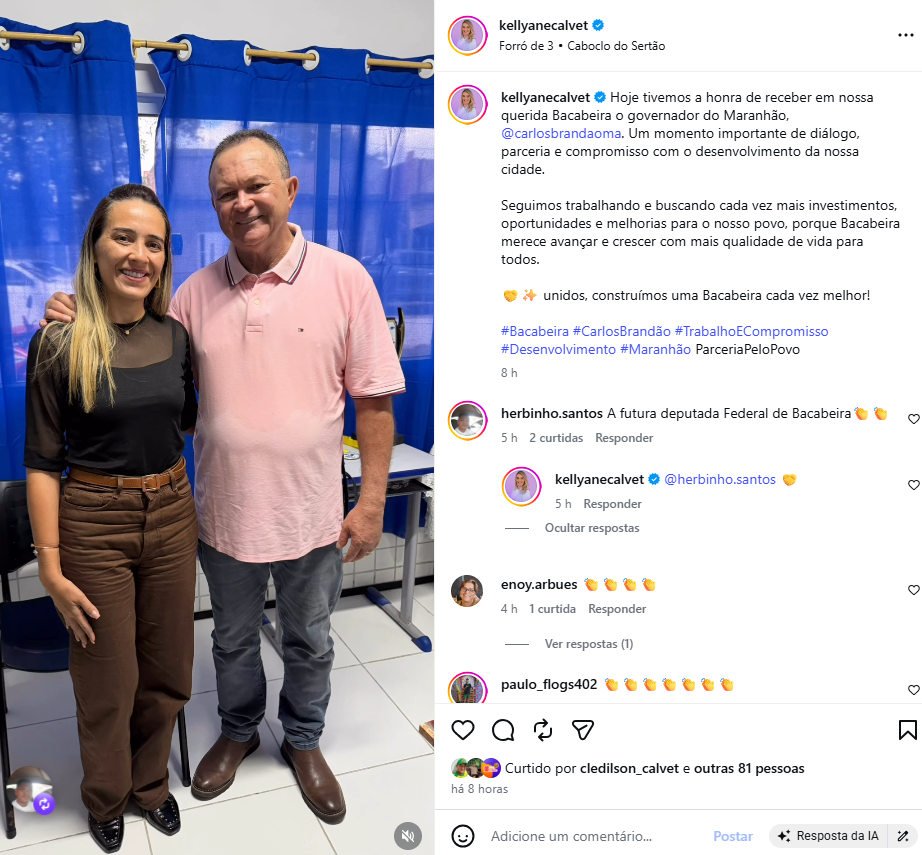 Kellyane Calvet e o governador Carlos Brandão